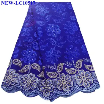 

2019 New Arrival High Quality African French net Lace Fabric Royal blue 100% cotton Tulle Lace Fabric With Rhinestones XNBS03