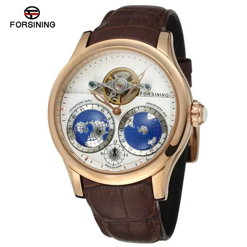 FORSINING, мужские брендовые роскошные часы с автоматическим перемещением, чехол из нержавеющей стали, Карта мира, циферблат, наручные часы, модные дизайнерские часы, FSG9413M3 - Цвет: R2