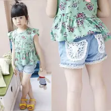 High Quality baby Kids Girls Summer Lace Pocket Shorts Jeans Demin Short Pants