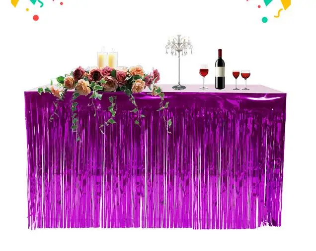 Металлическая бахрома из фольги блестящая кисточка юбка для стола утолщенная занавеска для стола для свадьбы, дня рождения, вечеринки, украшение дома 74*274 см - Цвет: 3