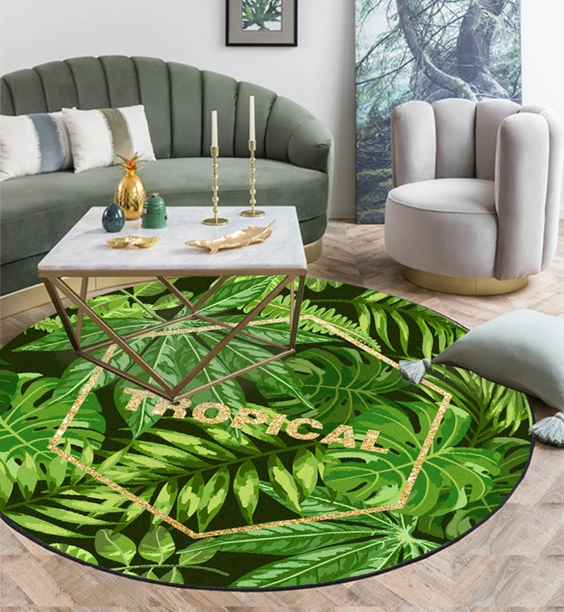 Зеленые тропические листья Печатные круглые ковры гостиная компьютерное кресло ковровое покрытие детская игровая палатка Противоскользящий коврик