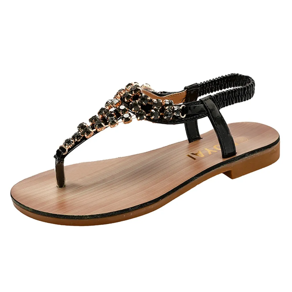 

Women Rhinestones Pinch Sandals Summer Rome Wild Set Foot Flat Beach Walk Shoes fashion Solid Color Comfortable Sandals Apr 11