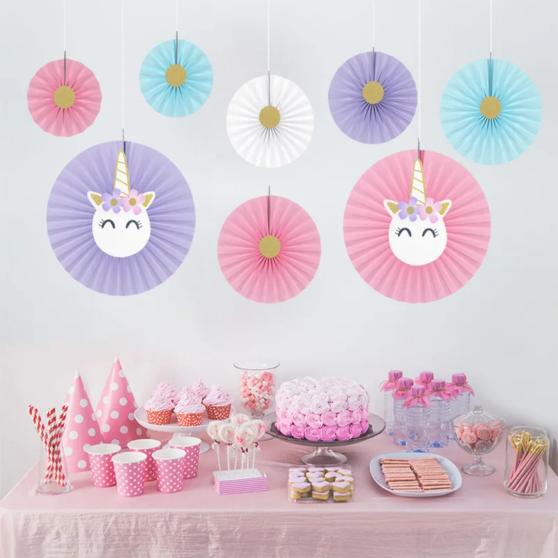 

Unicorn Party Paper Fans Hanging Wall Decoration Fans For Wedding Christmas Thanks-giving Parties Free-ship