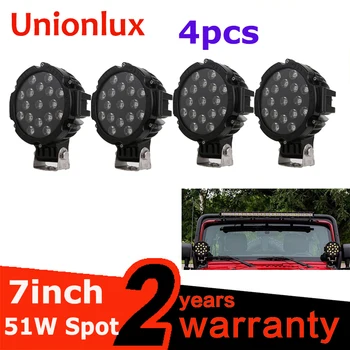 

4PCS 7INCH 51W Round Spot Beam LED Driving Light Work Light 4x4 Offroad For Truck Black 12V 24V Driving Lamp