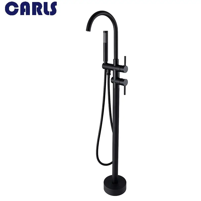 

CARLS Floor bathtub head full copper black vertical dragon bathtub shower shower head double control double hot water faucet