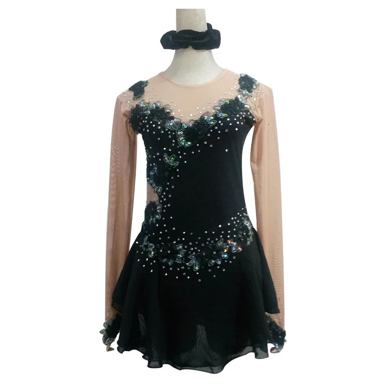 Figure Skating Clothing Black Ice Skating Dress Custome Hot Sale Girls