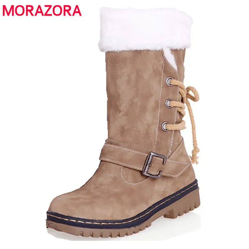 

MORAZORA New arrive autumn and winter retro fashion snow boots warm cotton boots lace up platform fashion ankle women boots