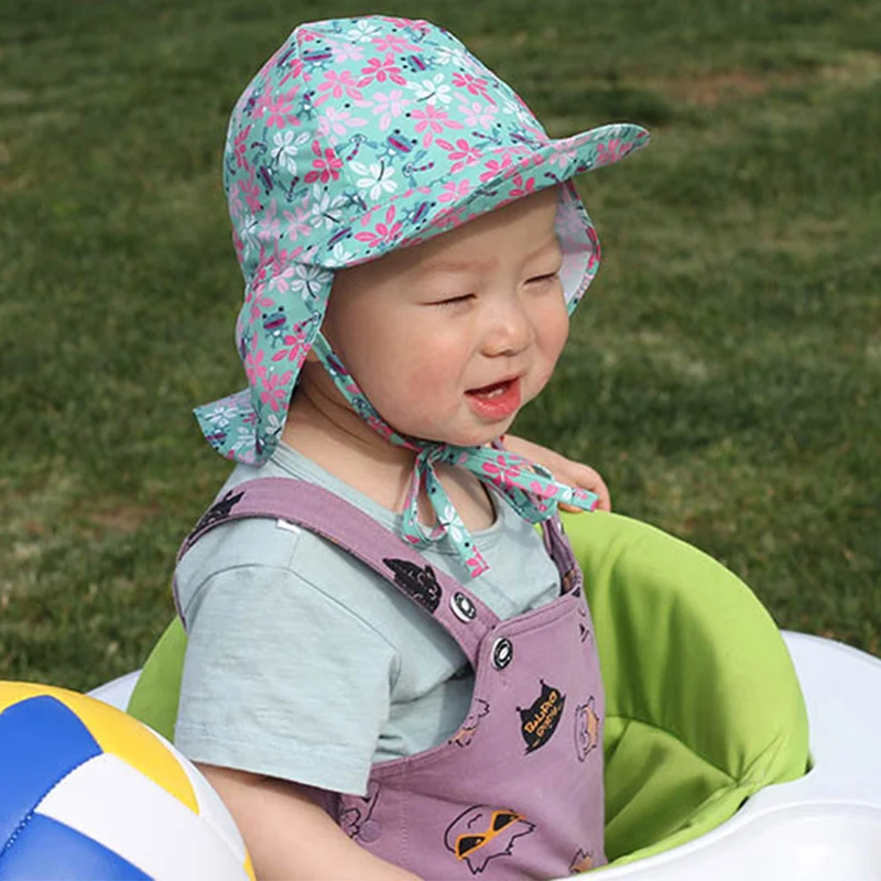 

Summer Baby Sun Hat Children Outdoor Neck Ear Cover Anti UV Protection Beach Caps Kids Boy Girl Swimming Flap Cap For 4-24months