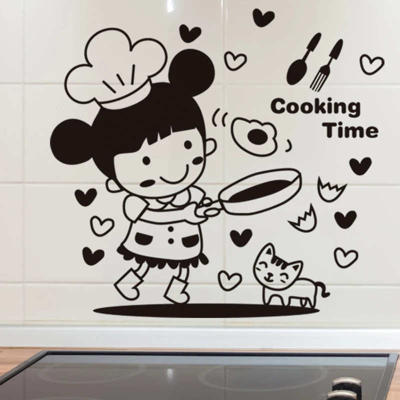 Creative Cute Kitchen Tile Glass Stickers Removable Wall Stickers ...