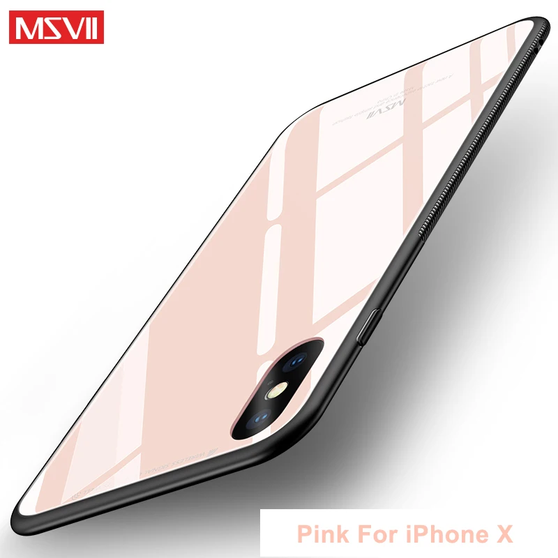 Чехол Msvii для iPhone X XR XS Max, чехол, тонкий роскошный чехол для Apple iPhone XR, чехол из закаленного стекла для iPhone X S Max, чехол s - Цвет: Pink