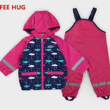 Детская Водонепроницаемая ветронепроницаемая куртка для девочек; костюм+ комбинезон; детский плащ-дождевик; Теплая Флисовая верхняя одежда для От 2 до 4 лет