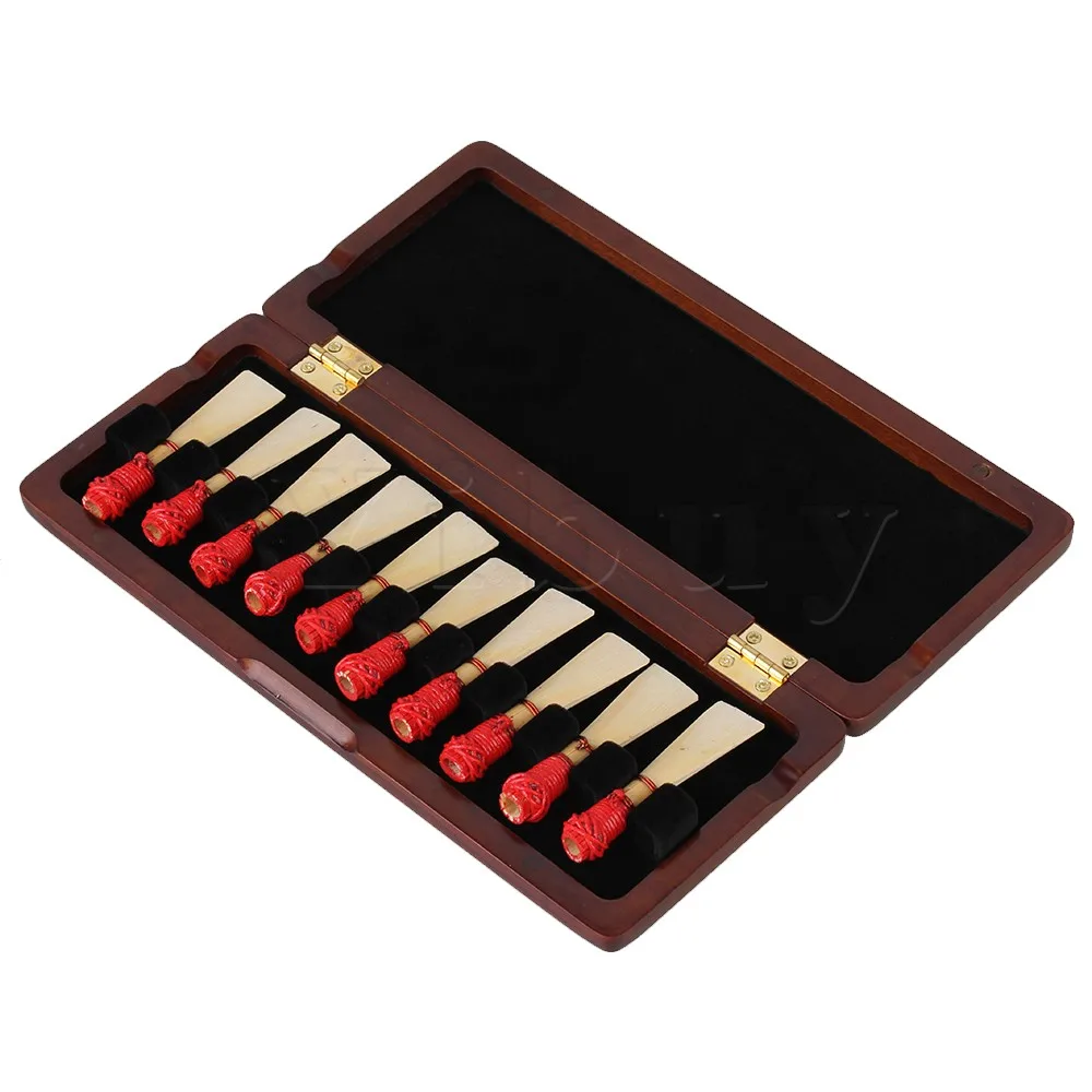 Yibuy Wooden Bassoon Reed Case for 10 Reeds Hold Protector with Soft Velvet Maroon