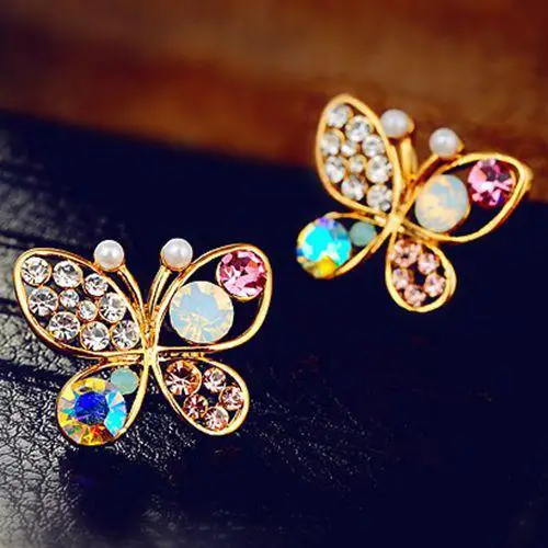 Лидер продаж, модная полая бабочка с искусственным жемчугом, красочные хрустальные золотые серьги-гвоздики для женщин, ювелирные изделия Bijoux Oorbellen Brincos - Окраска металла: ER380