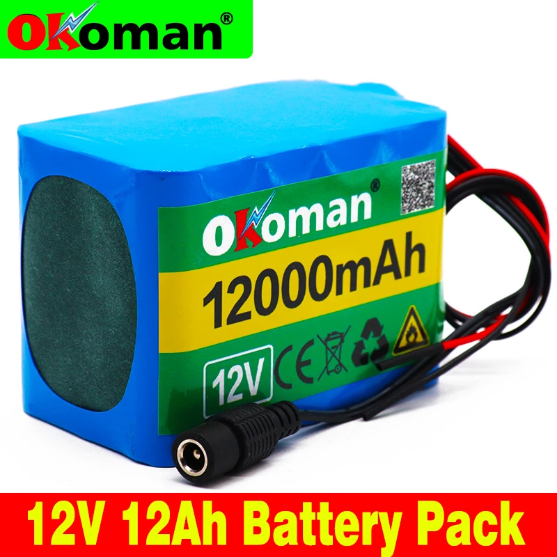 Okoman Высокая емкость 12V 12Ah 18650 литиевая батарея 12 6 V 12000mAh аккумуляторная с BMS для 75 W