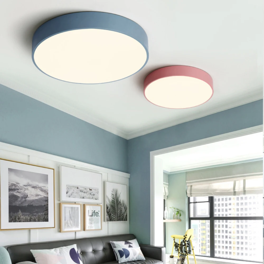 LED Ceiling Light Modern Round 5cm Super Thin lamp Living Room Bedroom Kitchen Surface Mount Flush Panel Remote Control Macaroon