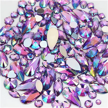 18g About 300pcs Mixed Shape Sizes AB Acrylic Rhinestones 3D Nail Art Rhinestones Non Hotfix Flatback Stones Decorations MC4000 