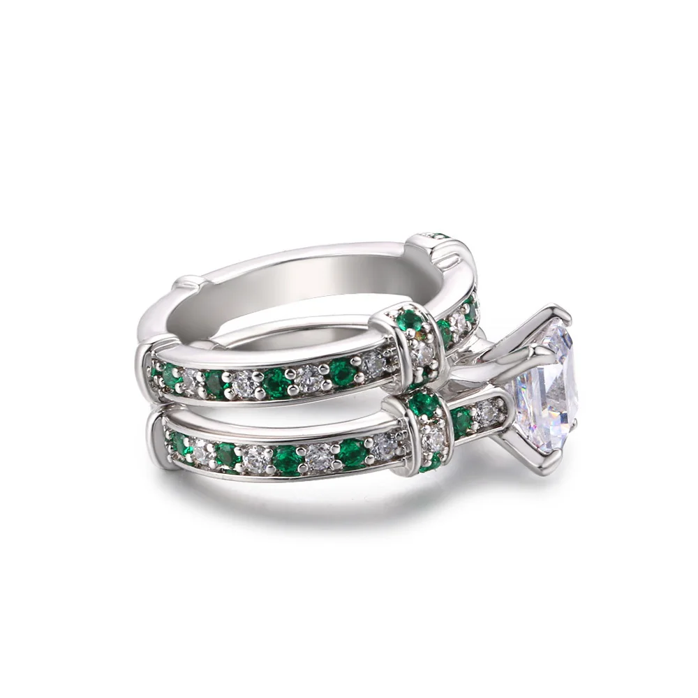 Double Fair White Gold Gold Ring Sets For Women Anniversary High Quality Clear Crystal Rings Jewelry DFYG013