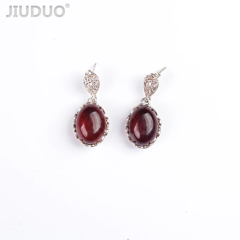 

JIUDUO Authentic amber earrings female models 925 sterling silver high-end ladies earrings