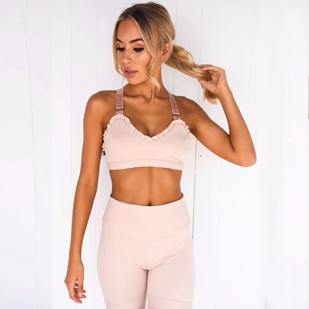 New Arrival Fashion Elegant Lace Sport Suit Yoga Set Fitness Legging Vest Pants Sports Bra Wear For Women Gym Tight Workout - Цвет: Pink