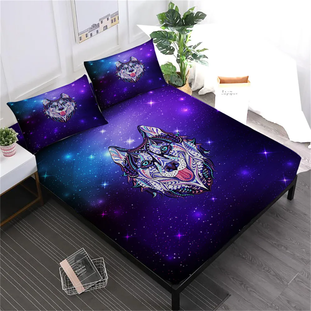 Красочные Husky собака лист набор животных Постельное белье Фиолетовый Galaxy