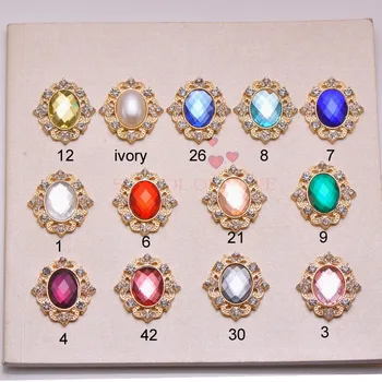 

(J0813) 100pcs/lot,28mmx31mm metal rhinestone button ,flat back,light gold plating,13 styles
