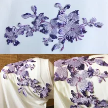 Новое поступление, 3 изделия фиолетовый блеск нашитые кружевные цветы декоративное шитье обрезки Свадебные украшения 30X15 см BD0483