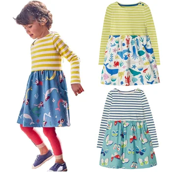

Striped Baby Girls Dresses Mermaid Children Dress Girl's Blouse Sea Animal Jumpers Kid One-Piece Clothes Butterfly vestidos 1-9Y