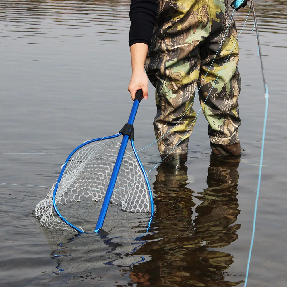 

130*41 cm Large Mesh Fishing Network ABS Material Blue Telescopic Dip Net Metal Hand Folding Fishing Landing Net