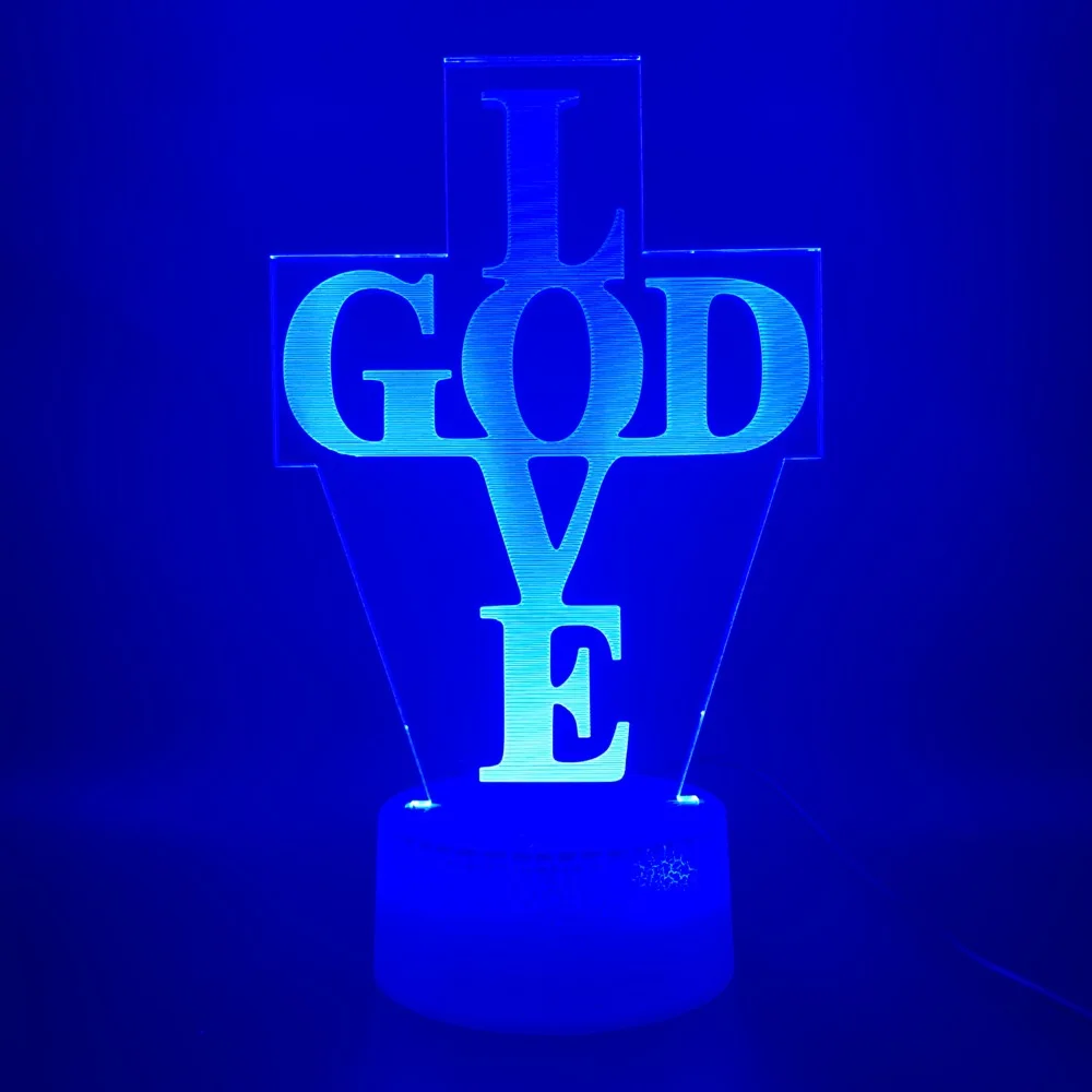 Новинка огни 3d лампа Письмо крест Бог Любовь церкви декоративная лампа для дома USB или батарея питание Luminaria дети светодиодный ночник