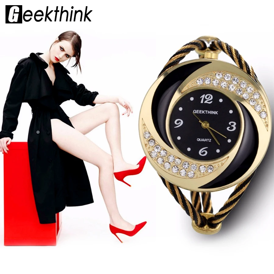 

New Design Gold Ladies Luxury Brand Women's Wrist Watches Female Dress Bracelet Watch Clock Diamond Crystal Quartz Watch Time