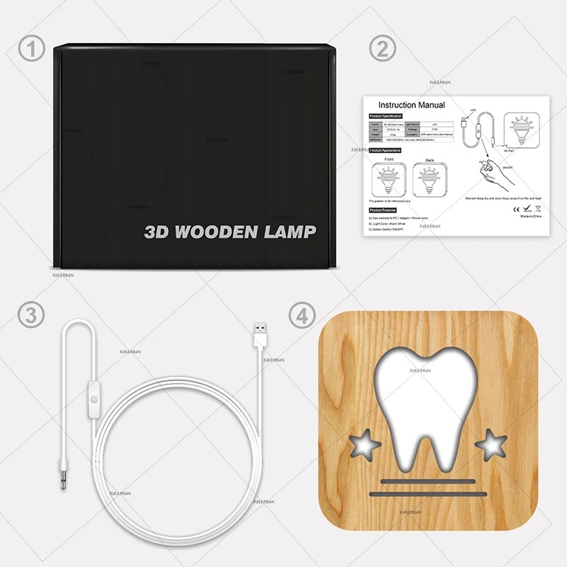 Деревянный светодиодный ночник с полым дизайном и зубами, теплый светильник с USB питанием, креативный подарок или украшение для дома, отеля, клуба