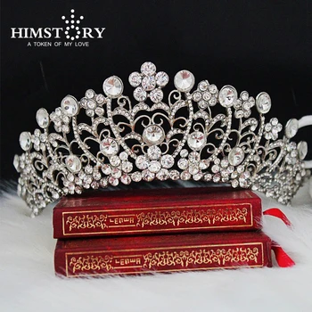 

HIMSTORY Clear Crystal Tiara Vintage Huge Bridal Wedding Hair Accessories Quinceanera Tiaras And Crowns Diamante Tiara Noiva