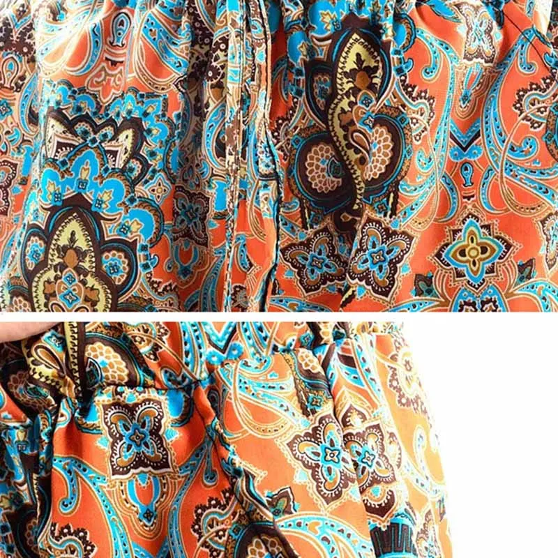2018 летние Для женщин слон Boho шаровары пляж Высокая Талия Свободные Штаны хиппи