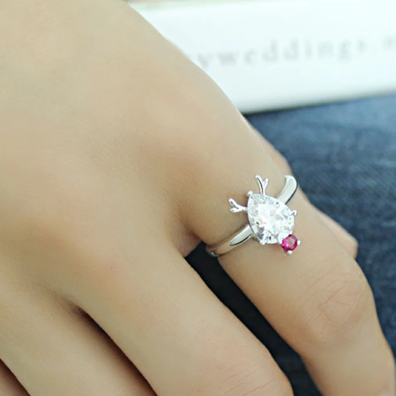 Qevila Rings for Women Fashion plated S925 Sterling Silver Deer Red Gemstone石榴石 Pearl wedding engagement Ring Romantic Valentine’s Day Gift Gothic ring men Anillos Mujer (3)