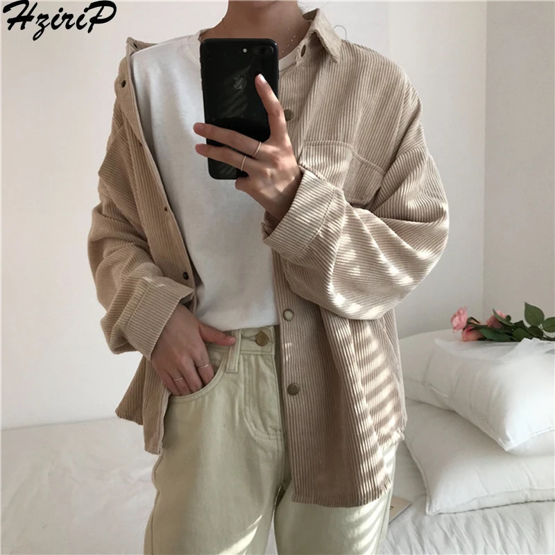

Hzirip 2019 Spring Autumn New Fashion Coat Vintage Stylish Simple Single Breasted Casual Solid All-Match Outerwear Thick Loose