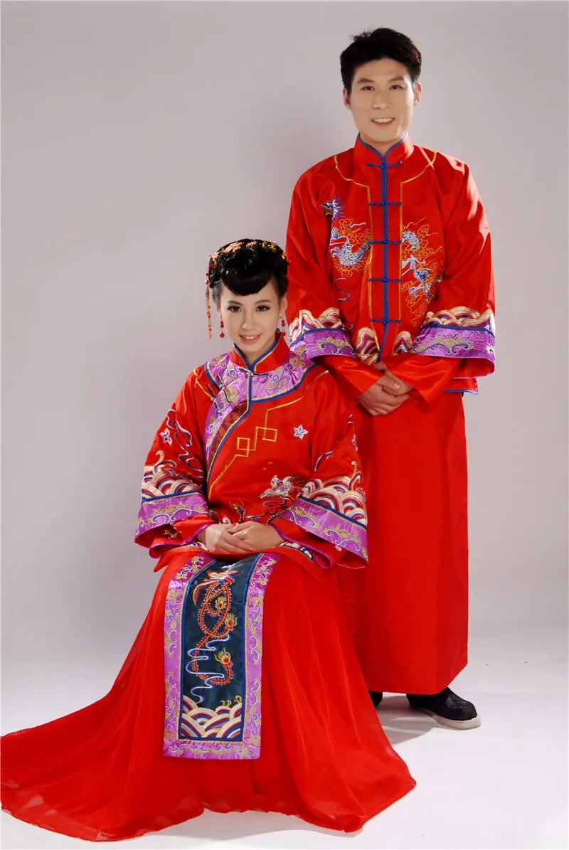 New Chinese Hanfu Costume Red2 Sets of Couples Long Dress Chinese