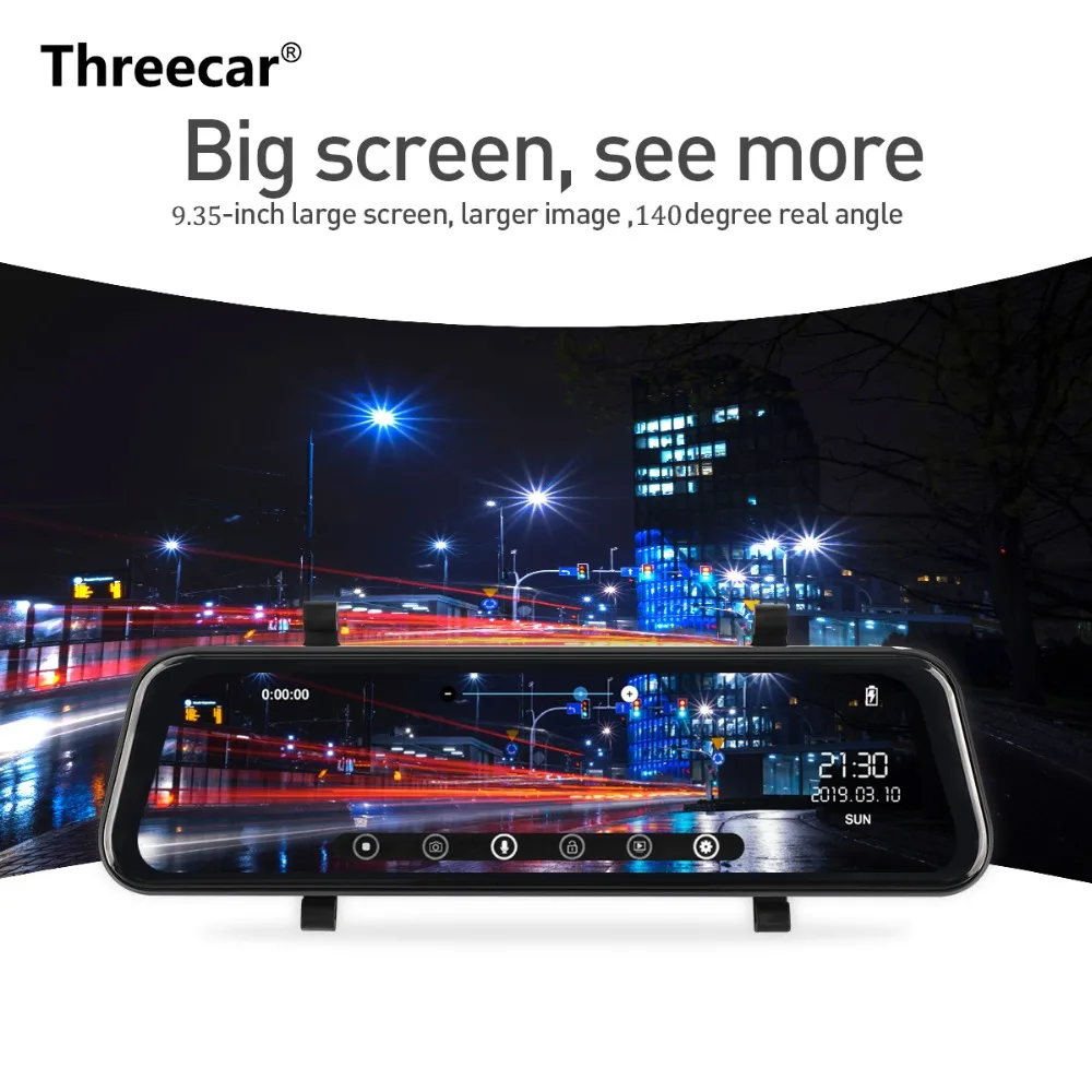 

Threecar New 9.3'' touch screen Car DVR 720P Dual Lens Car Cameras earview mirror Loop record Car Recorder Registrar Dash cam