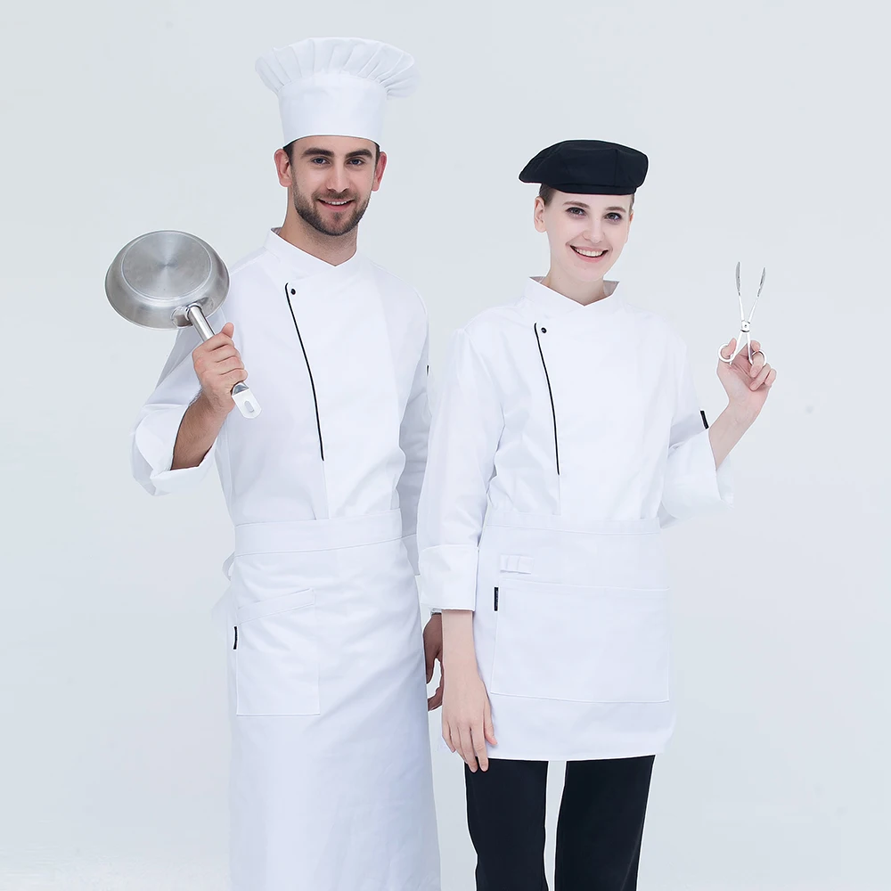 Высокое качество шеф-повар униформы для Для женщин Для мужчин с длинными рукавами Двубортное пальто Кухня булочно Ресторан Кук спецодежды