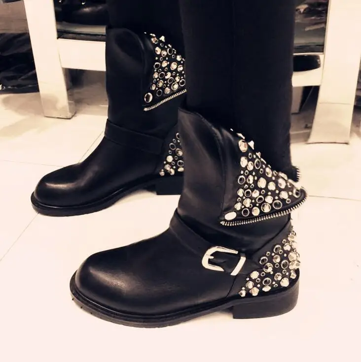 biker boots with embellishments