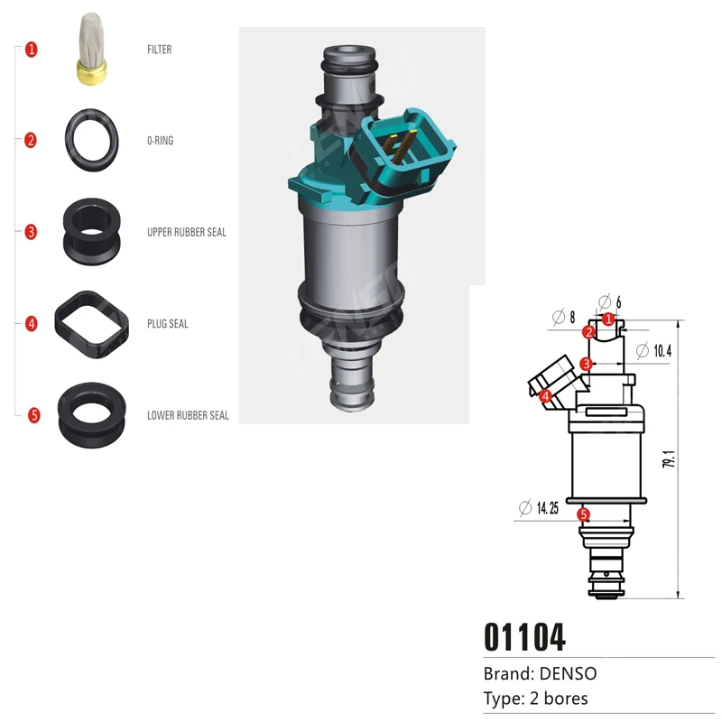 Free shipping! 100sets/box Fuel Injector Repair Kits 2 bores 01104fuel