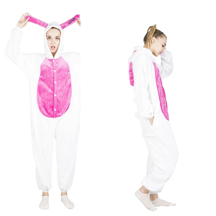 KIGUCOS прекрасный панда мультфильм Домашняя одежда все в одном с капюшоном для женщин пижамы зимние милые - Цвет: Rabbit