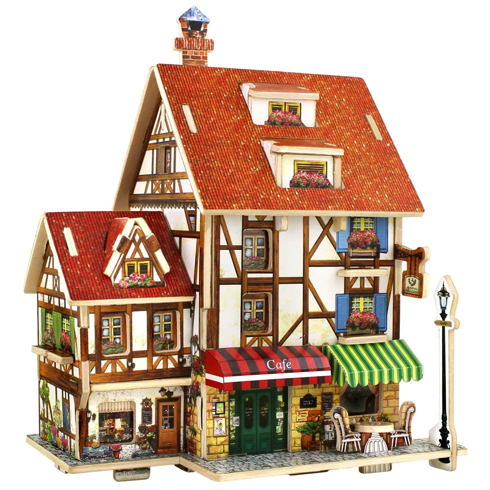 Neue 3d puzzle holz sperrholz diy modell kinder spielzeug frankreich französisch stil kaffee haus 3d puzzle