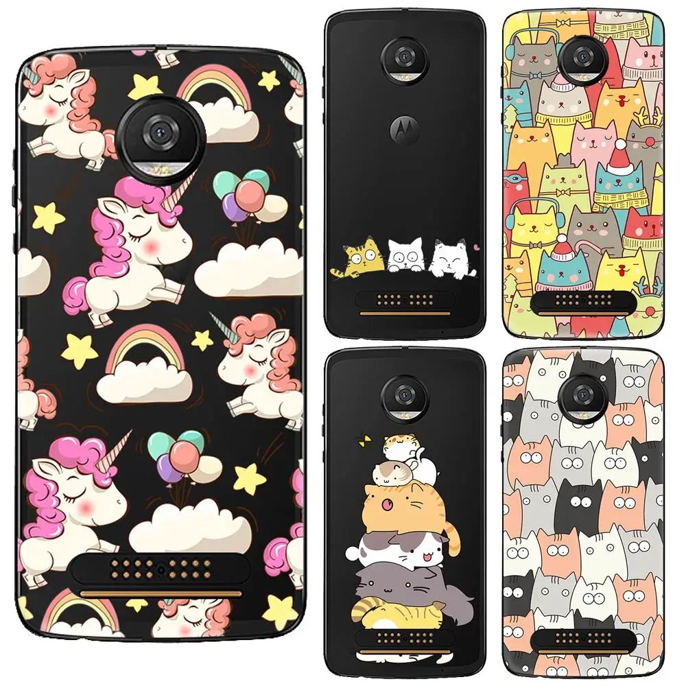 

Cute Phone Case for Motorola G5 G5S C E5 Plus Play X4 Moto Z2 Play C case Unicorn Cat Soft Silicone Back Cover TPU Colorful