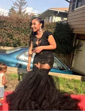 Sexy See-Through Schwarz Abendkleider 2016 Robe De Soiree Mermaid Scoop Afrikanische Abendkleider