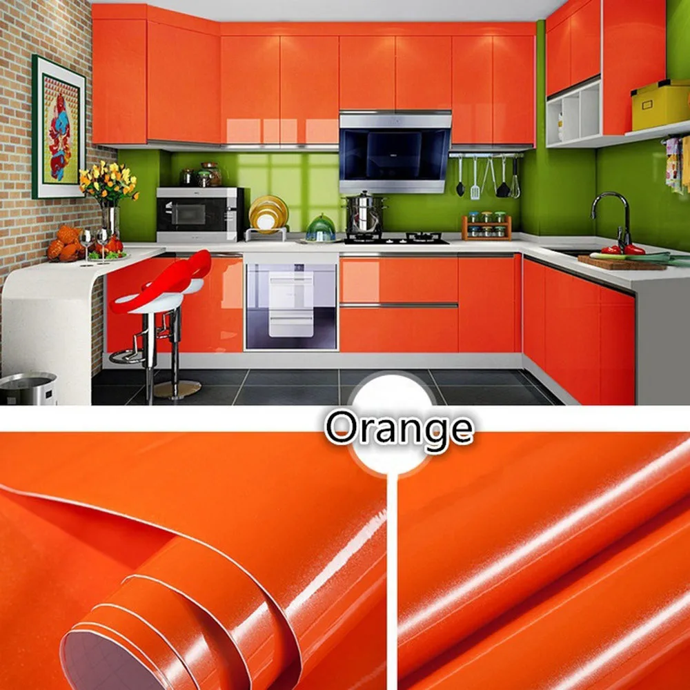 13Kind Color Waterproof Shiny Furniture Refurbished Stickers Home Kitchen Cupboard Shelf Drawer Decor Removable Wallpaper Orange