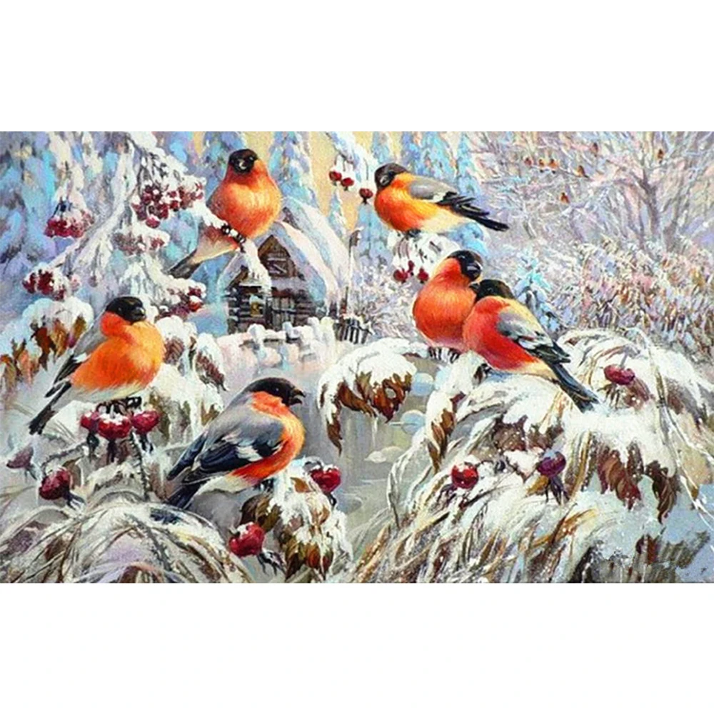 

LI LOYE Full Diamond embroidery Snow magpie group Diamond painting cross stitch Round drill Mosaic picture home decor RT508