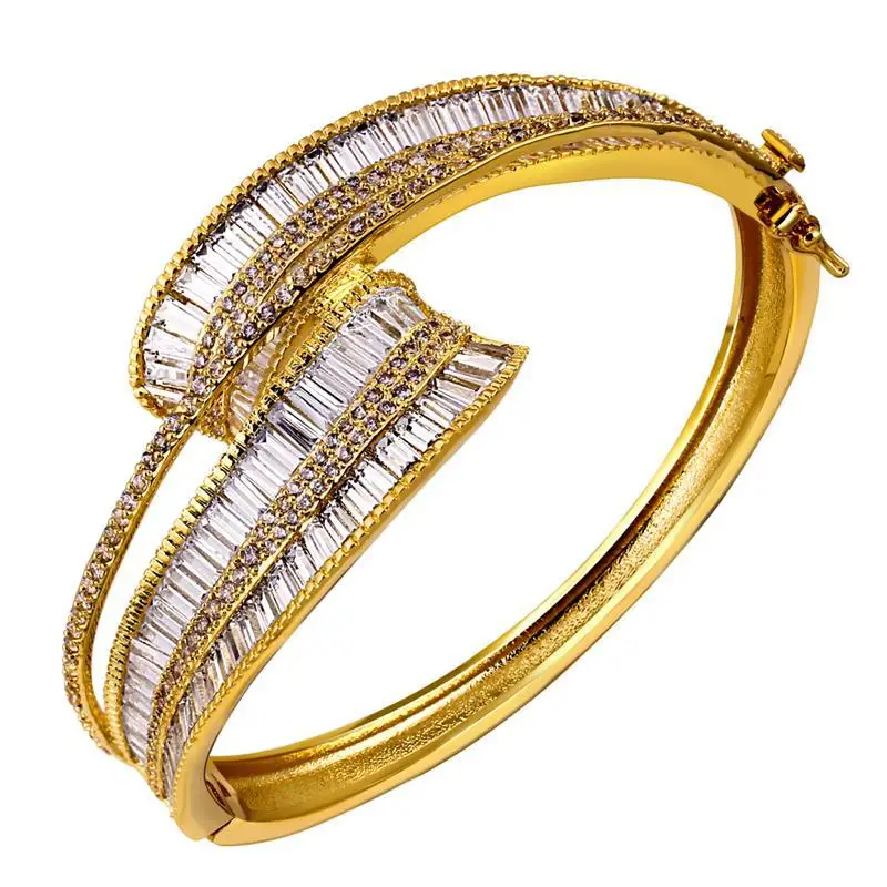 Artificial Diamond Bangles Real Gold Plated With Cubic Zircon Artificial Diamond Bangles Real Gold Plated With Cubic Zircon Crystal Bracelets For Women Filled Free Shipping In From Jewelry