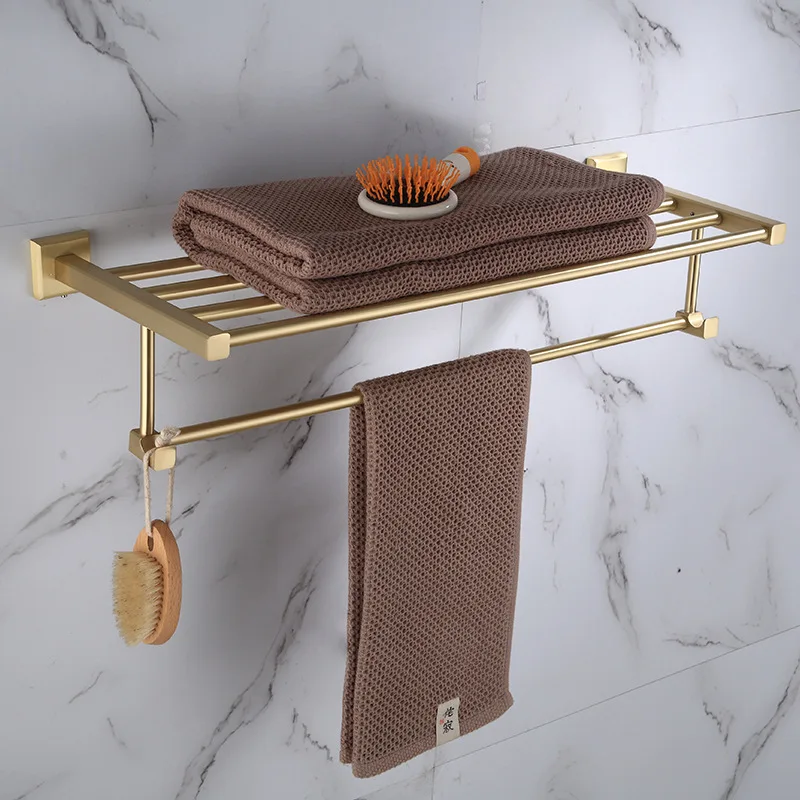 Двухслойная Полка для полотенец для ванной комнаты золотые латунные матовые аксессуары для украшения дома - Color: M