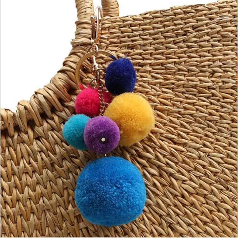 

1pc Candy Color Plush Key Chain Charm Key Ring DIY Key Chain Bag Thread Handbag Hanging Keyring Jewelry BBB0423