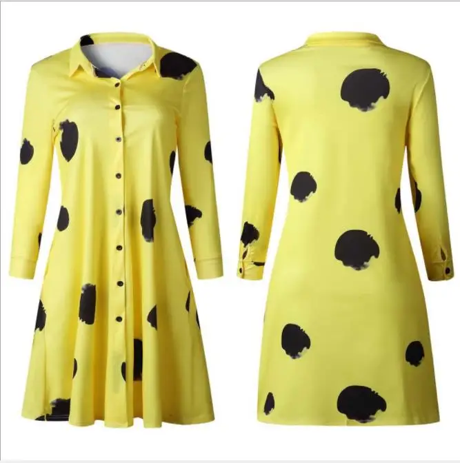 Женская мода Нью-Йорк мода шоу каракули точка рубашка Тип Commuter большое свободное платье - Цвет: Цвет: желтый